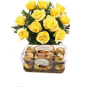 Yellow Roses n 16Pcs Ferrero Chocolates